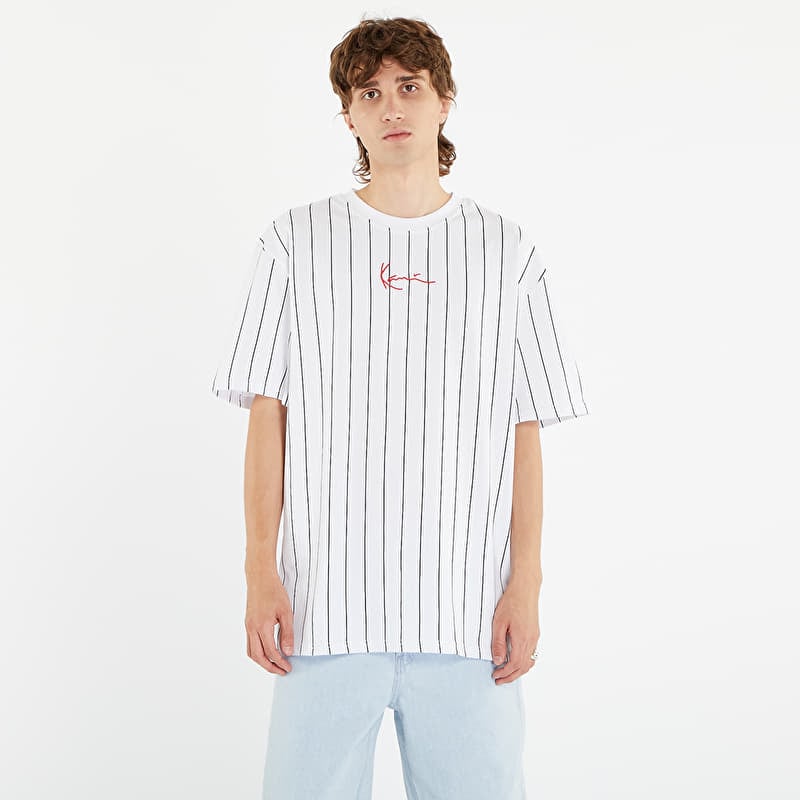 Karl Kani Small Signature Pinstripe Tee White/ Black