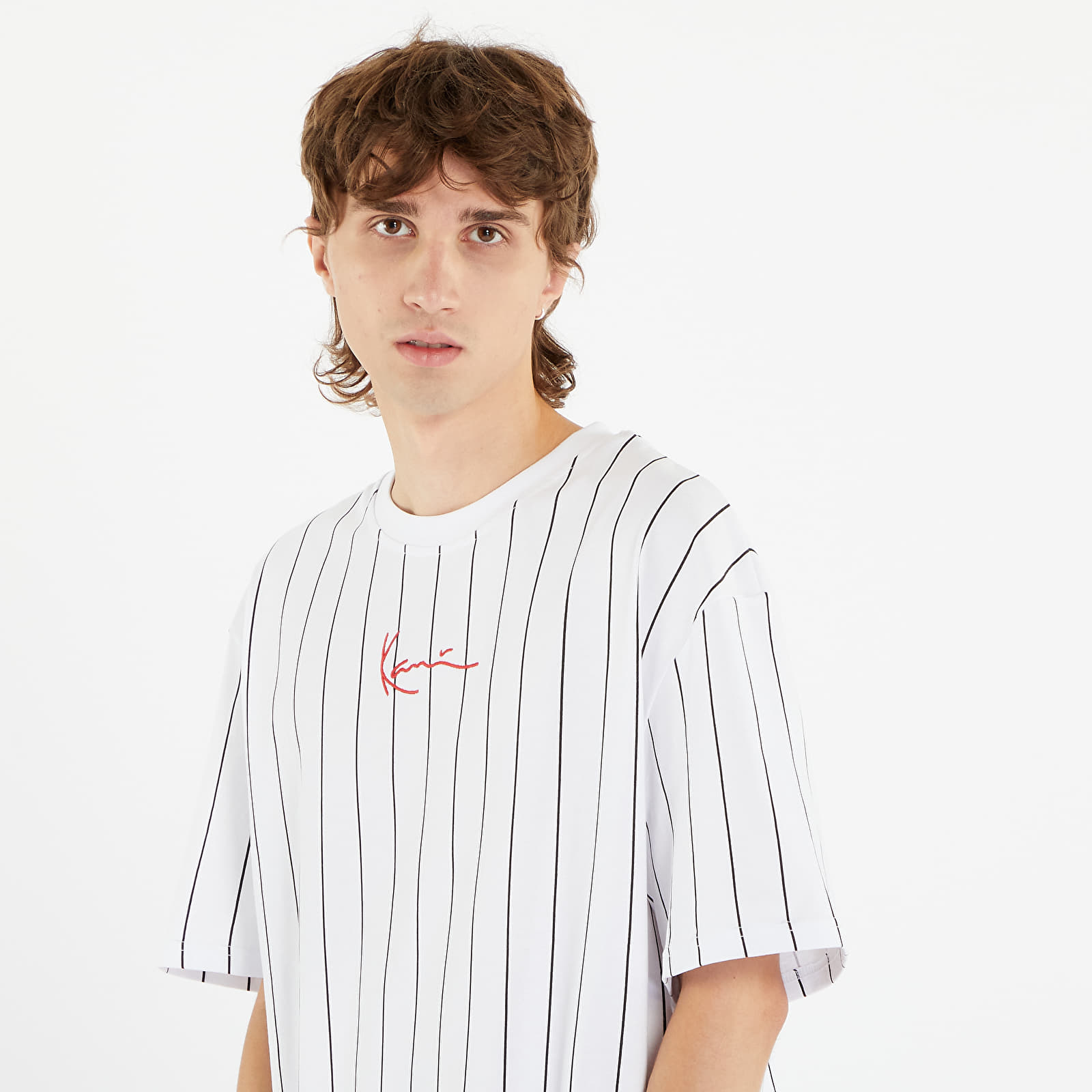 Tricouri Karl Kani Small Signature Pinstripe Tee White/ Black