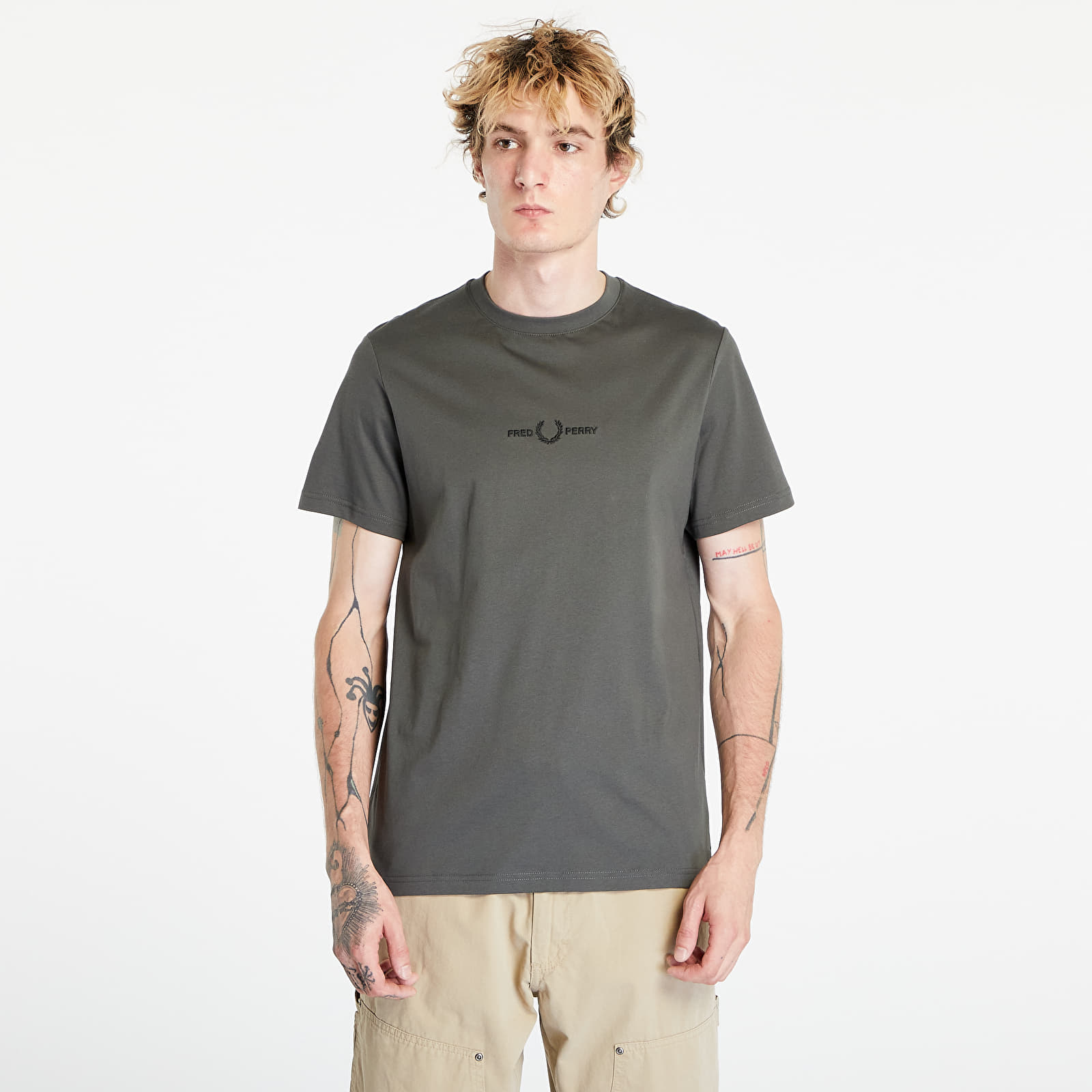 Trička FRED PERRY Embroidered T-Shirt Field Green