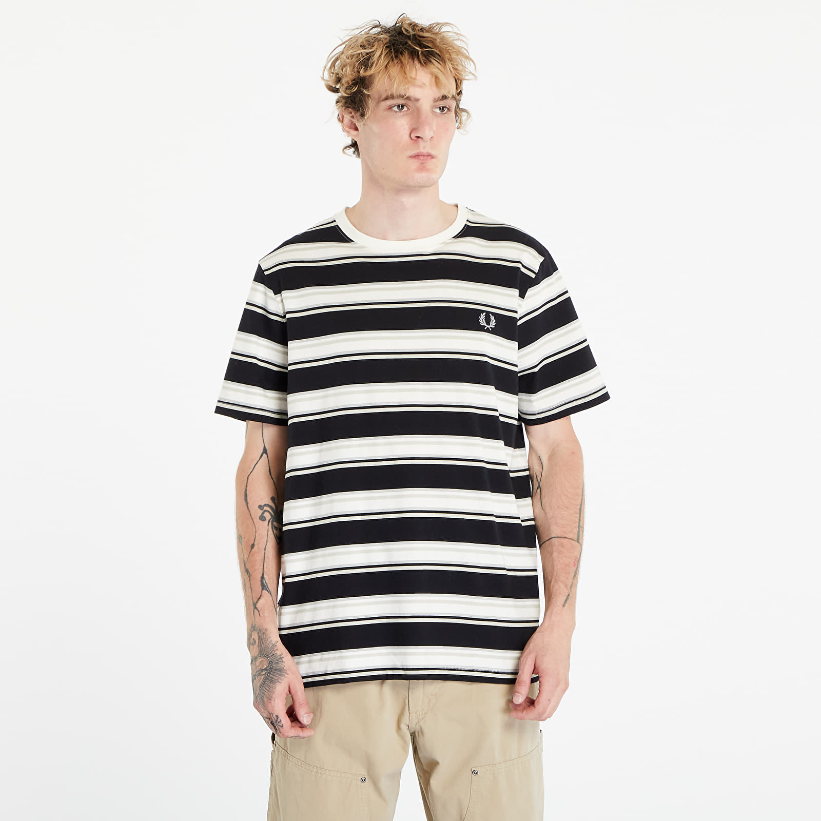 Trička FRED PERRY Stripe T-shirt Black/ Cream