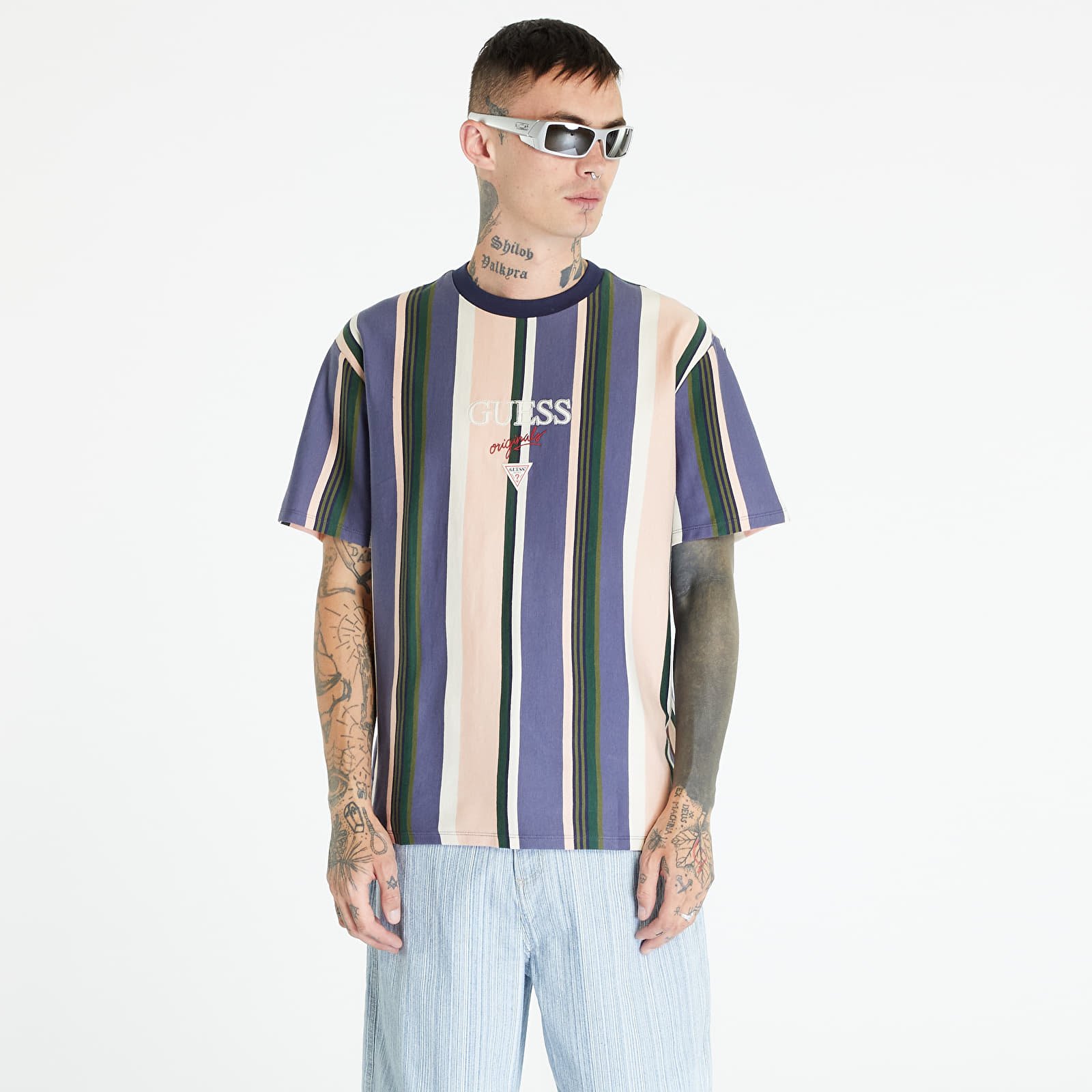 T-shirts GUESS Go Multi Stripe Logo Tee Sandy Shore Multi