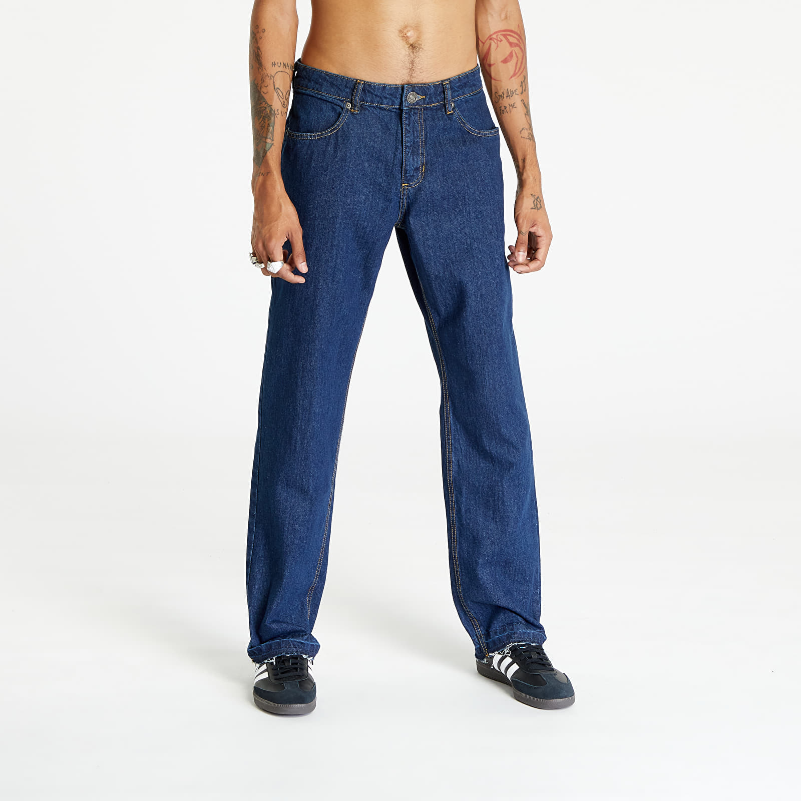 Jeans Urban Classics Open Edge Loose Fit Jeans Mid Indigo Washed