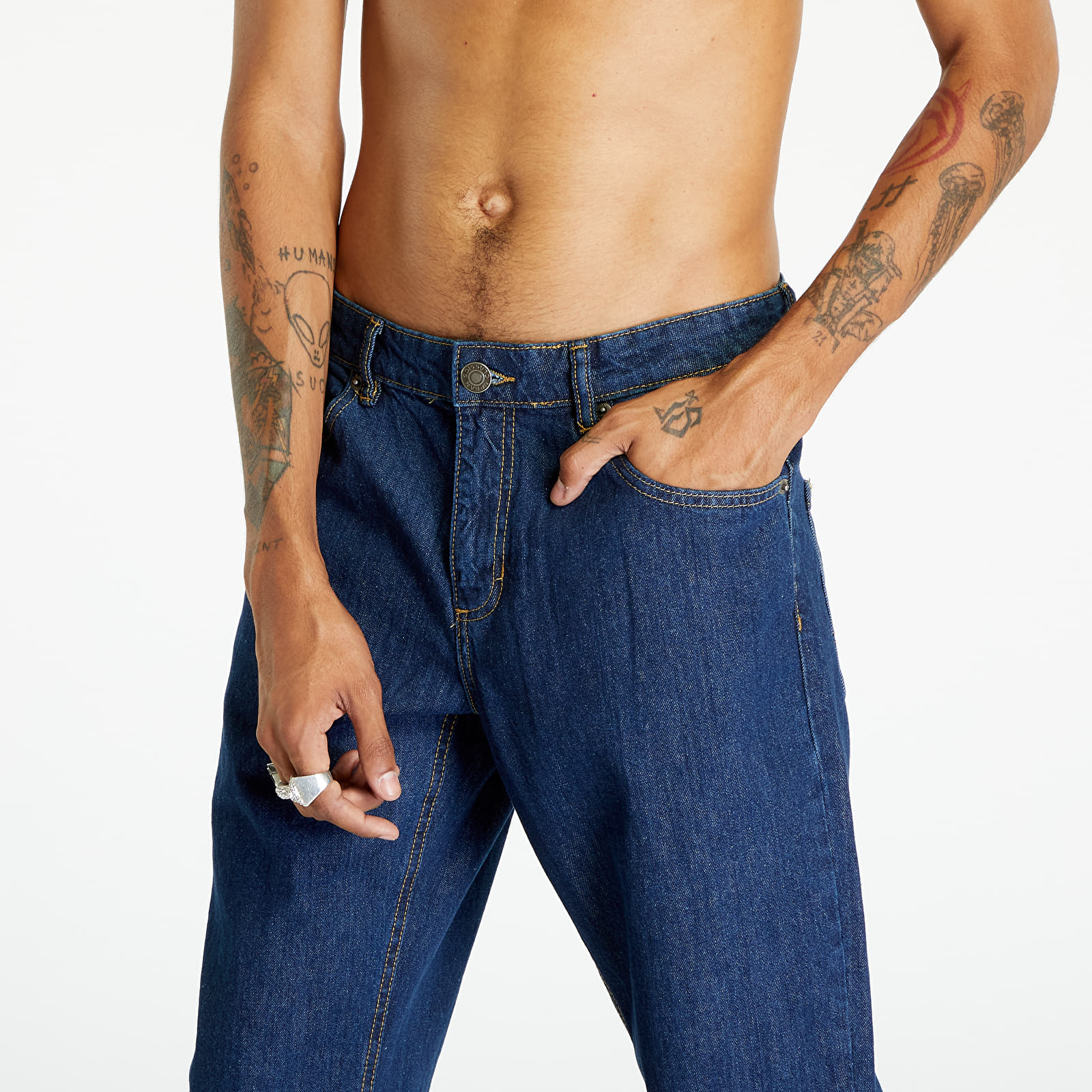 Jeans Urban Classics Open Edge Loose Fit Jeans Mid Indigo Washed