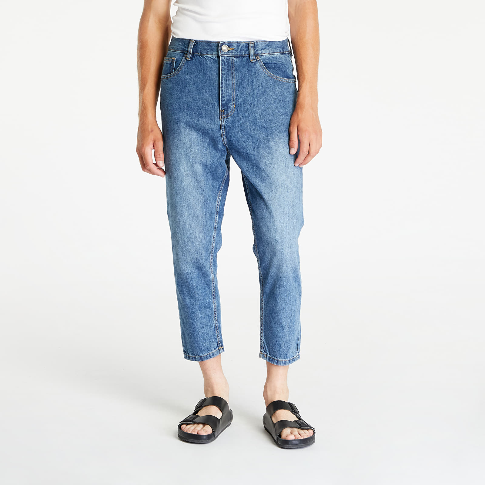 Hosen Urban Classics Cropped Tapered Jeans Middeepblue