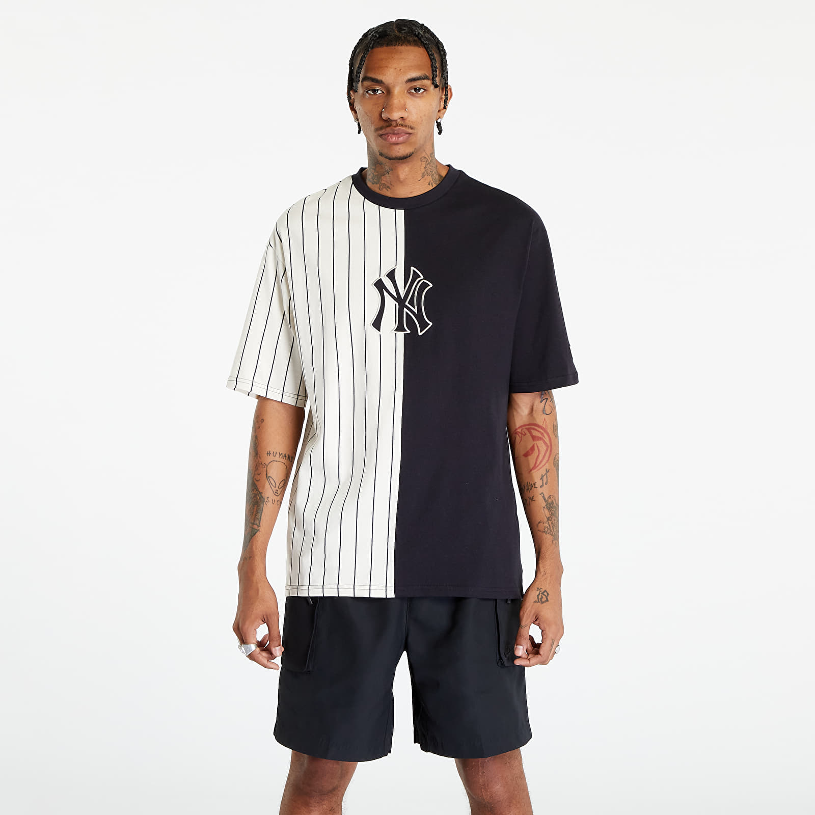 New Era New York Yankees Mlb Half Striped Oversized Tee