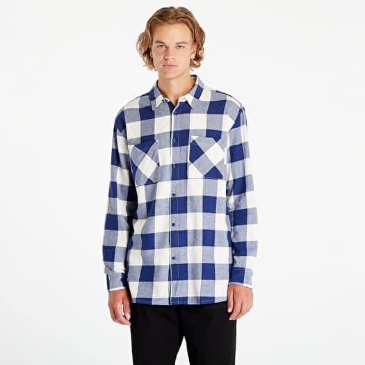 Риза Urban Classics Long Oversized Checked Shirt Dark Blue/ Cream