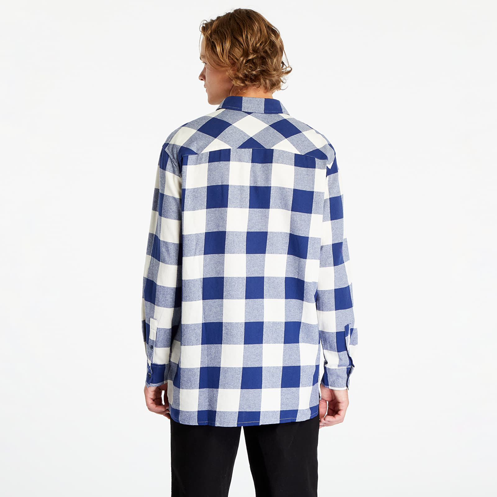 Skjorter Urban Classics Long Oversized Checked Shirt Dark Blue/ Cream