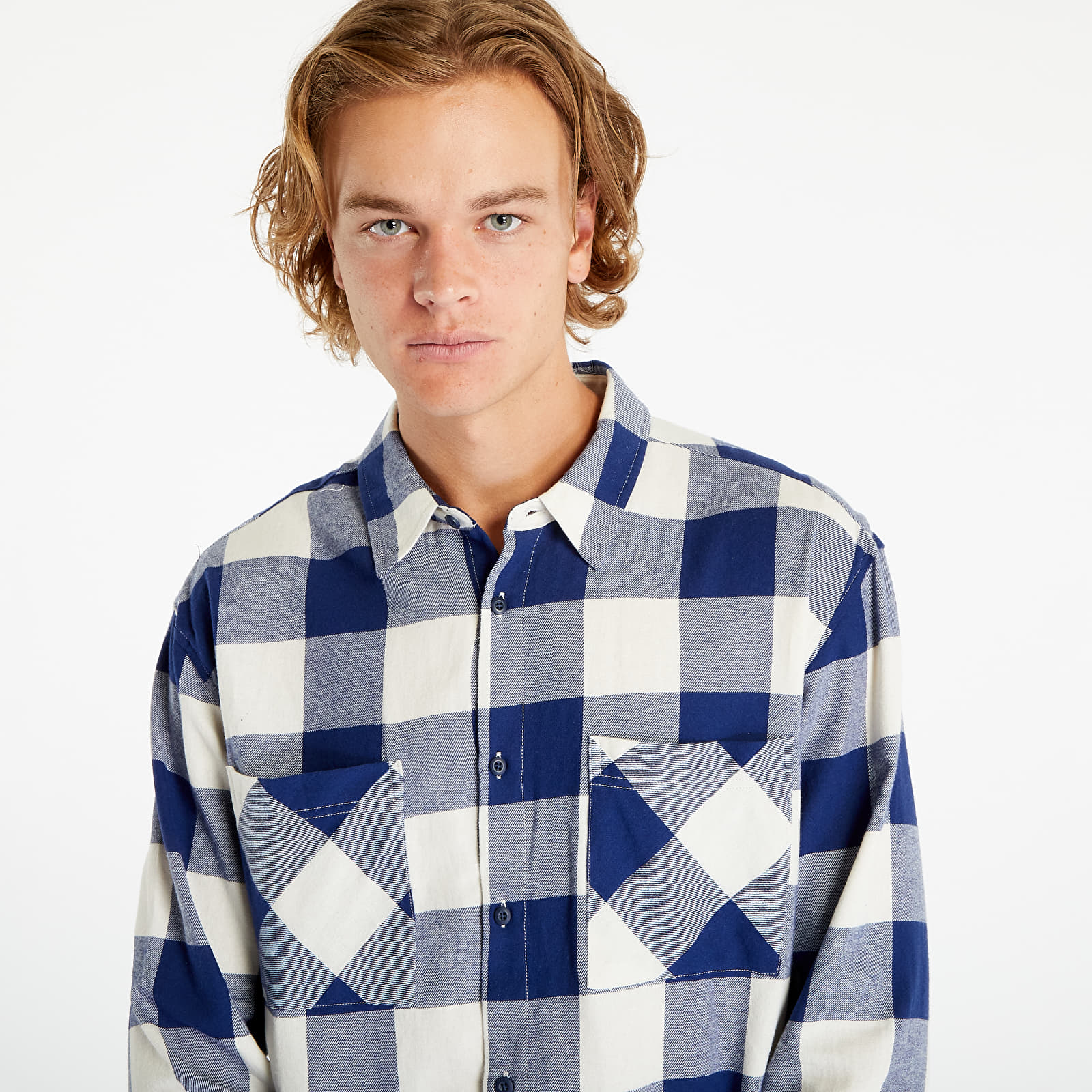 Skjorter Urban Classics Long Oversized Checked Shirt Dark Blue/ Cream