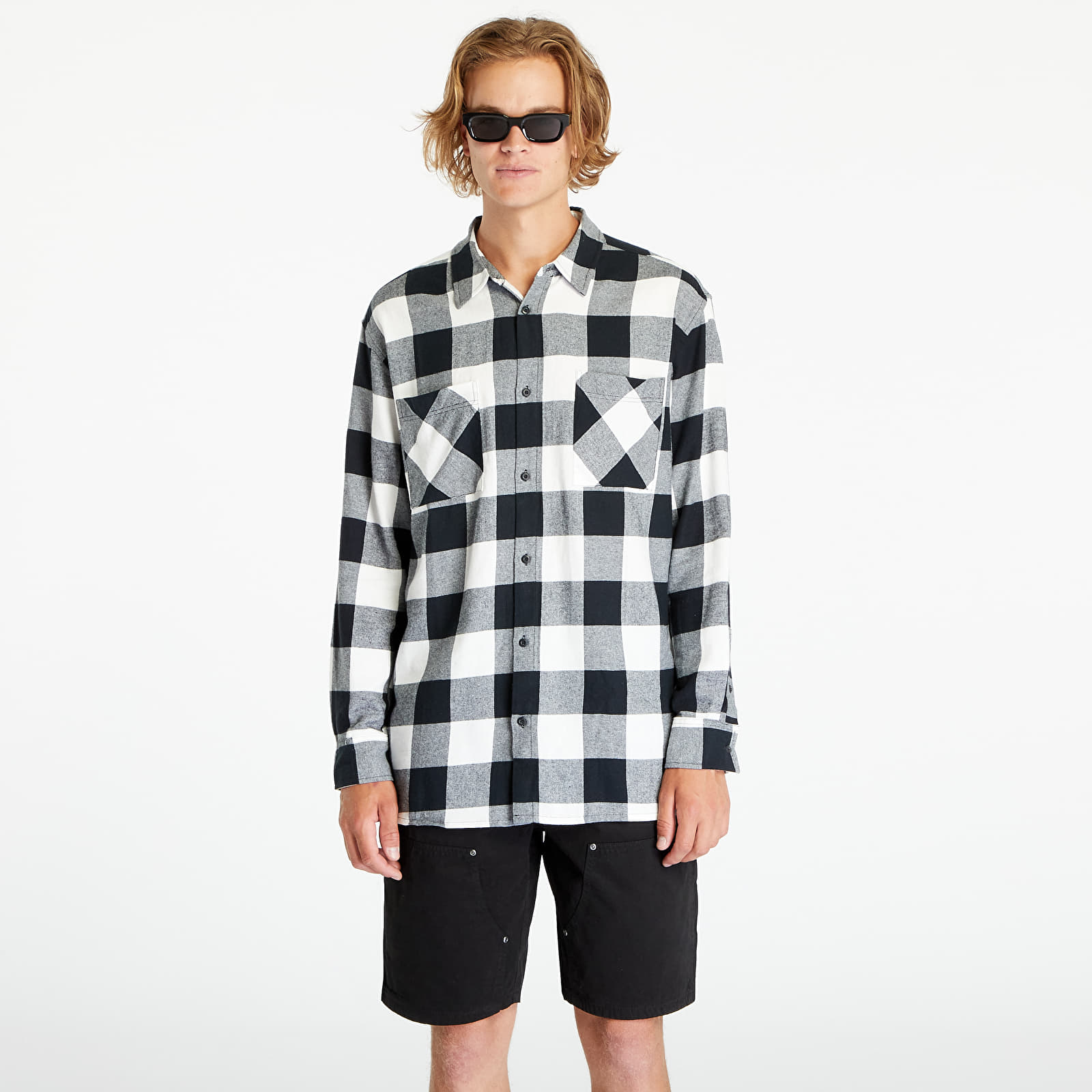 Skjorter Urban Classics Long Oversized Checked Shirt Black/ White