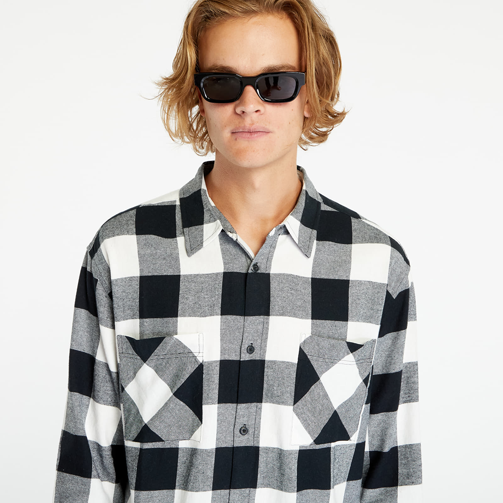 Skjorter Urban Classics Long Oversized Checked Shirt Black/ White