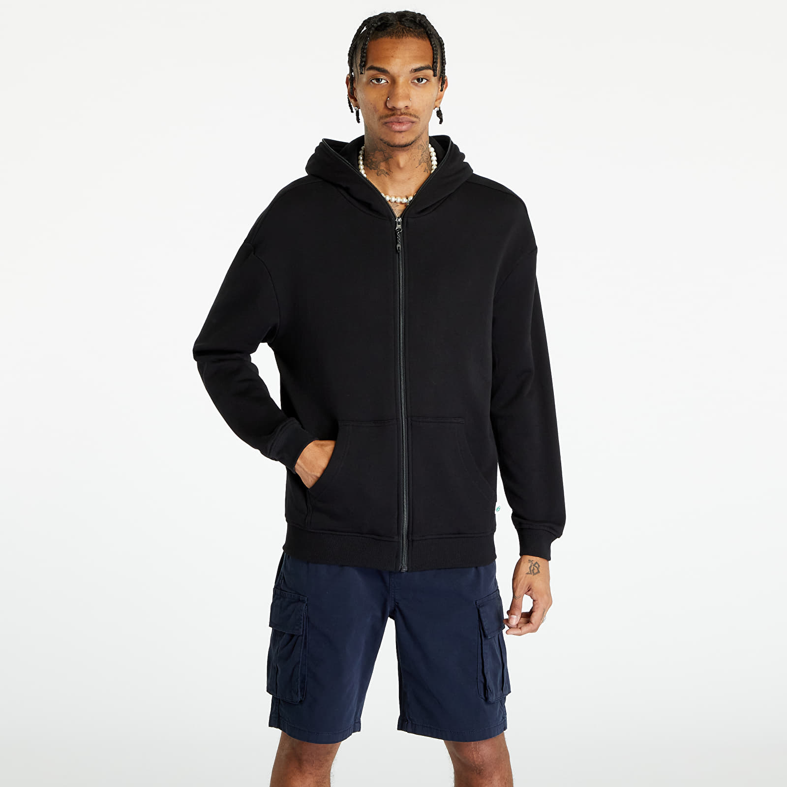 Džemperiai su gobtuvais ir džemperiai Urban Classics Organic Full Zip Hoodie Black