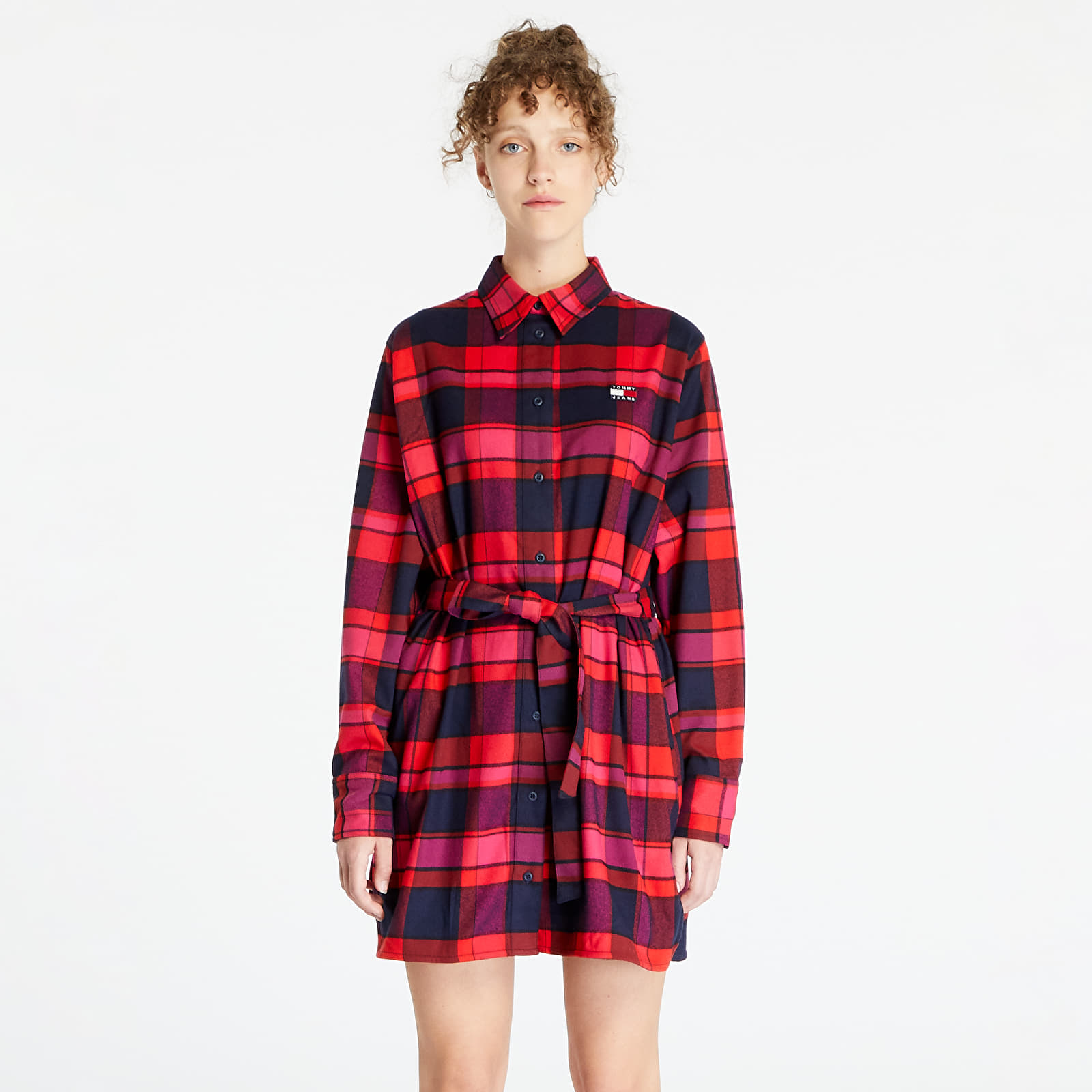 Šaty TOMMY JEANS Check Mid Thigh Shirt Dress Red