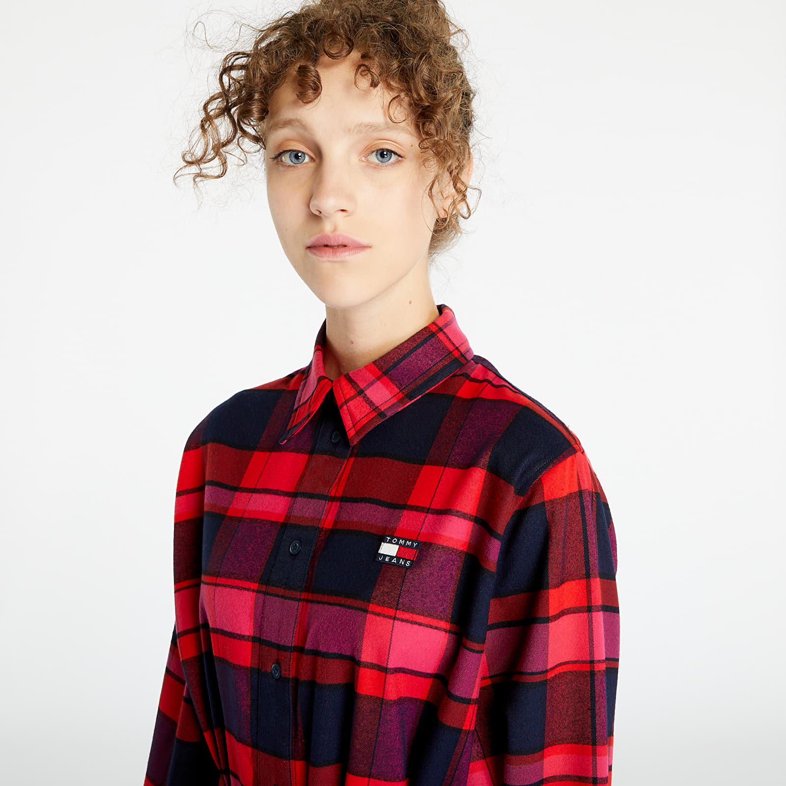 Kleider TOMMY JEANS Check Mid Thigh Shirt Dress Red