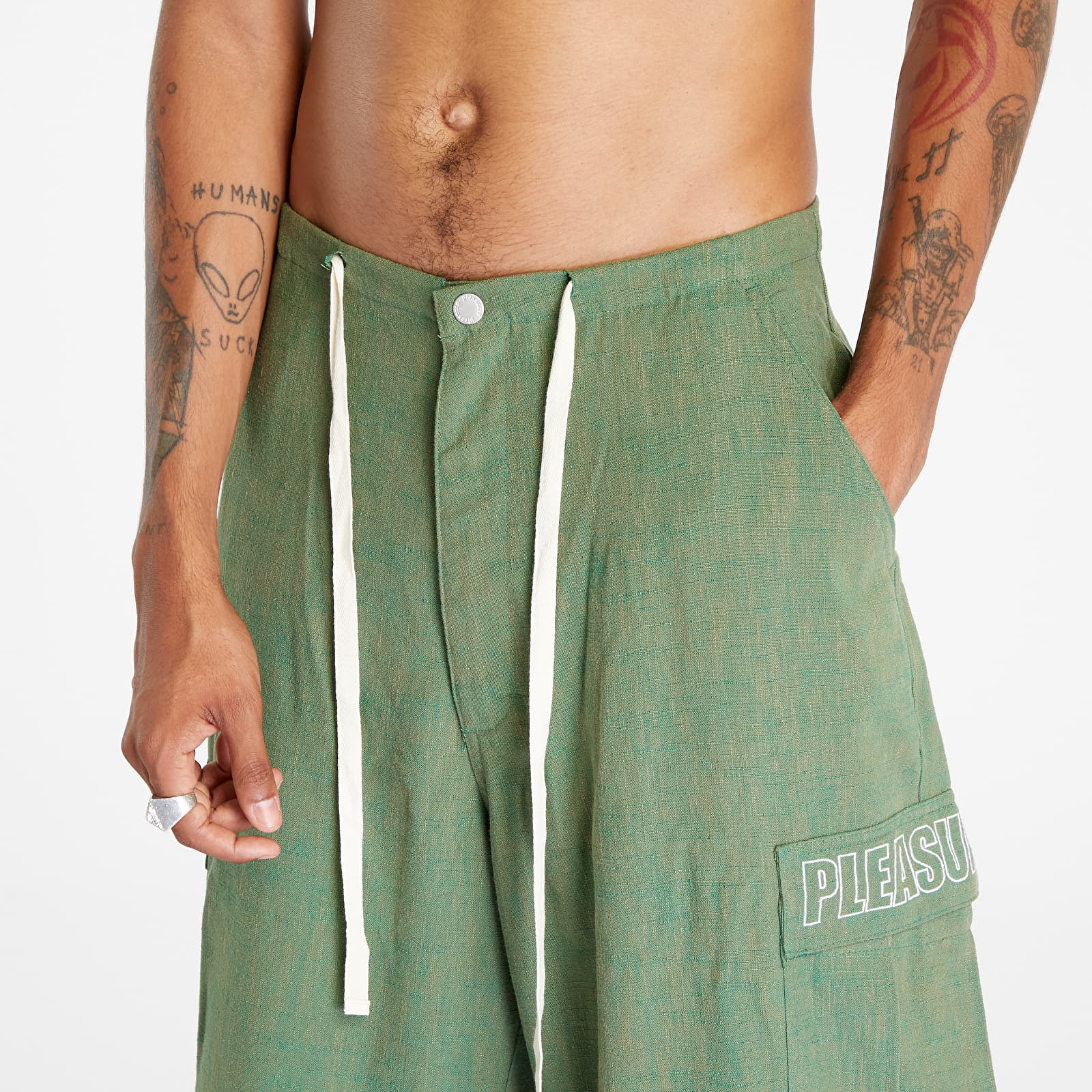 Hosen PLEASURES Visitor Wide Fit Cargo Pants Green