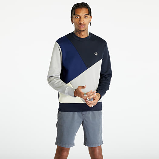 Fred perry colour block crew sweatshirt on sale