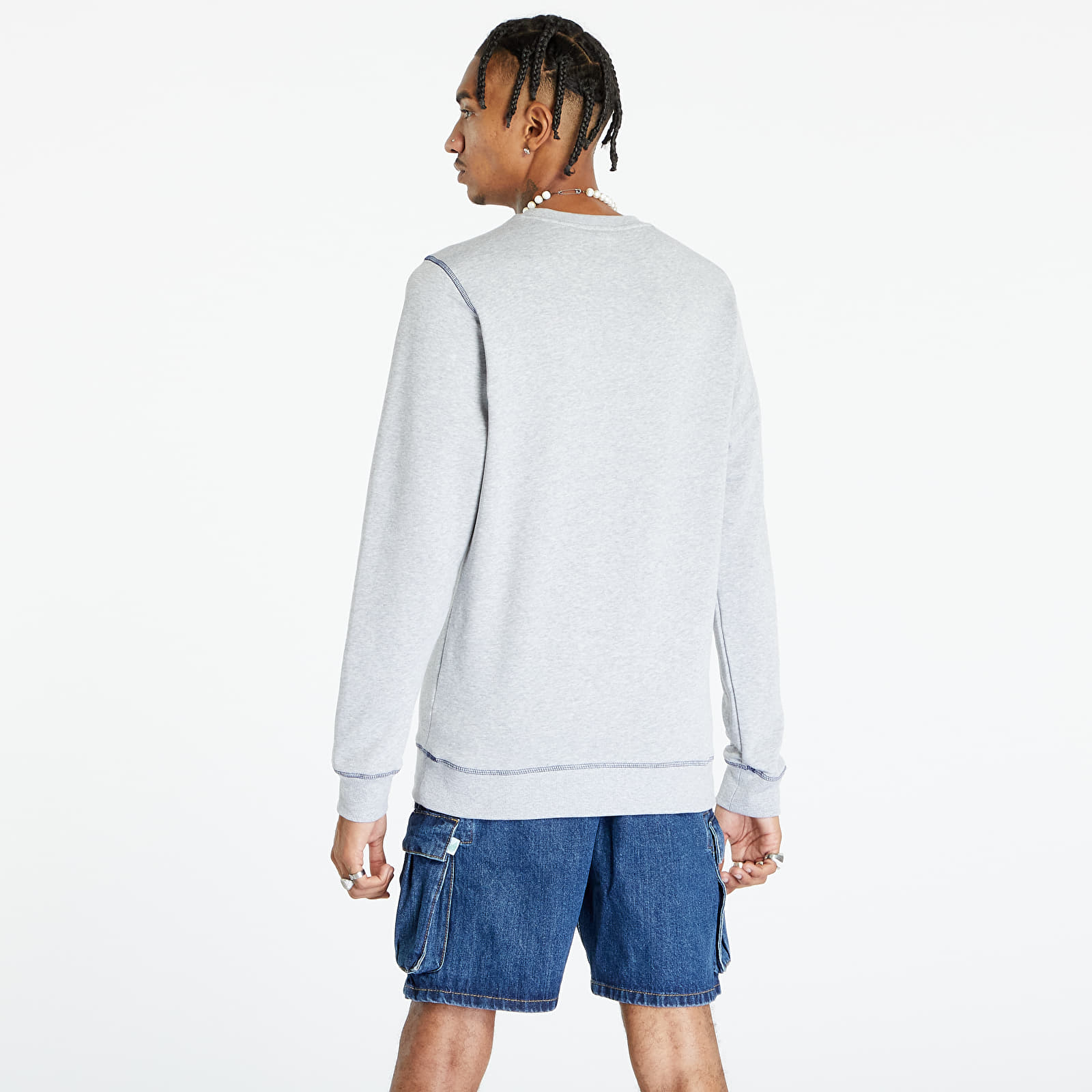 Mikiny Urban Classics Organic Contrast Flatlock Stitched Crew Grey/ Dark Blue