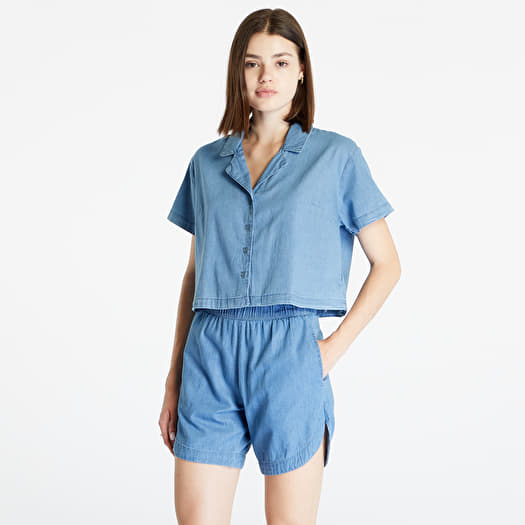 Košile Urban Classics Ladies Light Denim Resort Shirt Sky Blue Washed