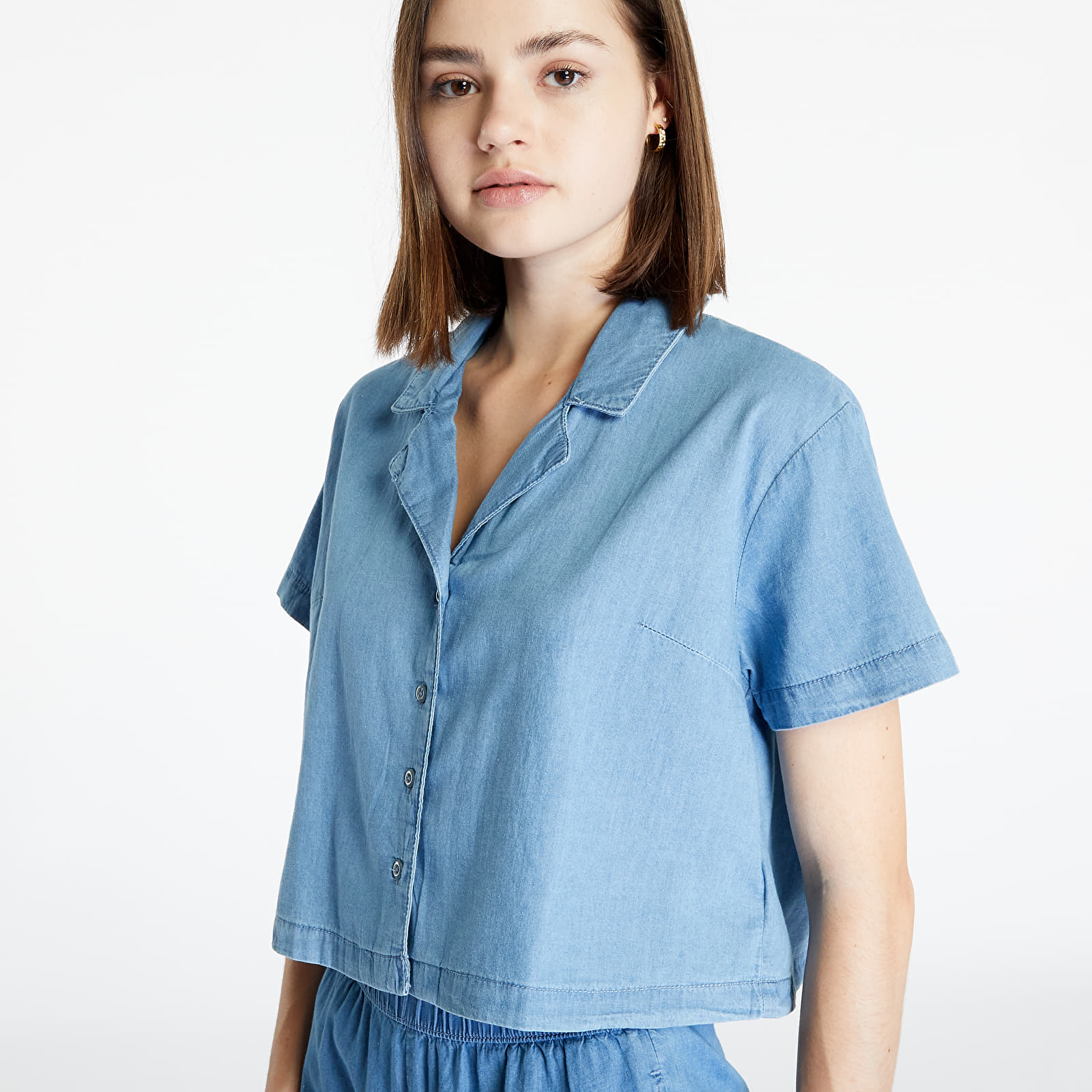 Skjorter Urban Classics Ladies Light Denim Resort Shirt Sky Blue Washed