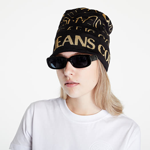 Hat Versace Jeans Couture Allover Logo Medium Beanie Black/ Gold
