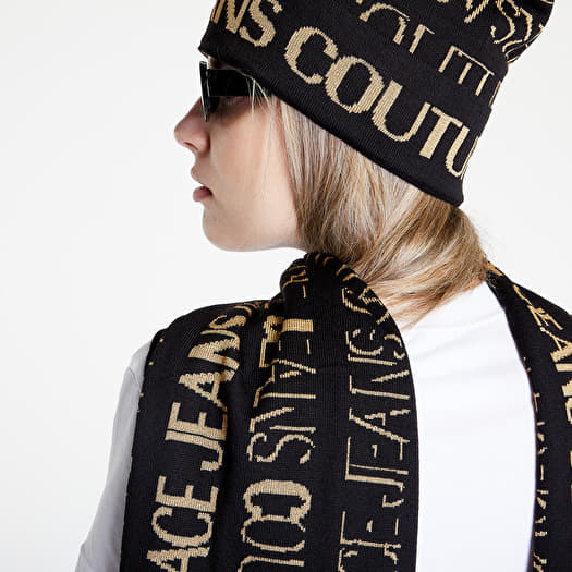 Scarves Versace Jeans Couture Allover Logo Scarf Black Gold Queens
