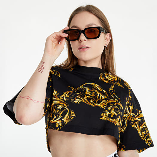 Magliette Versace Jeans Couture Maglietta T Shirt Black Gold Queens