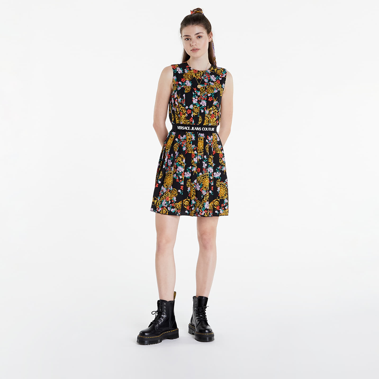 Sukienki Versace Jeans Couture Light Crepe Print Sunflower Gar Dress Black