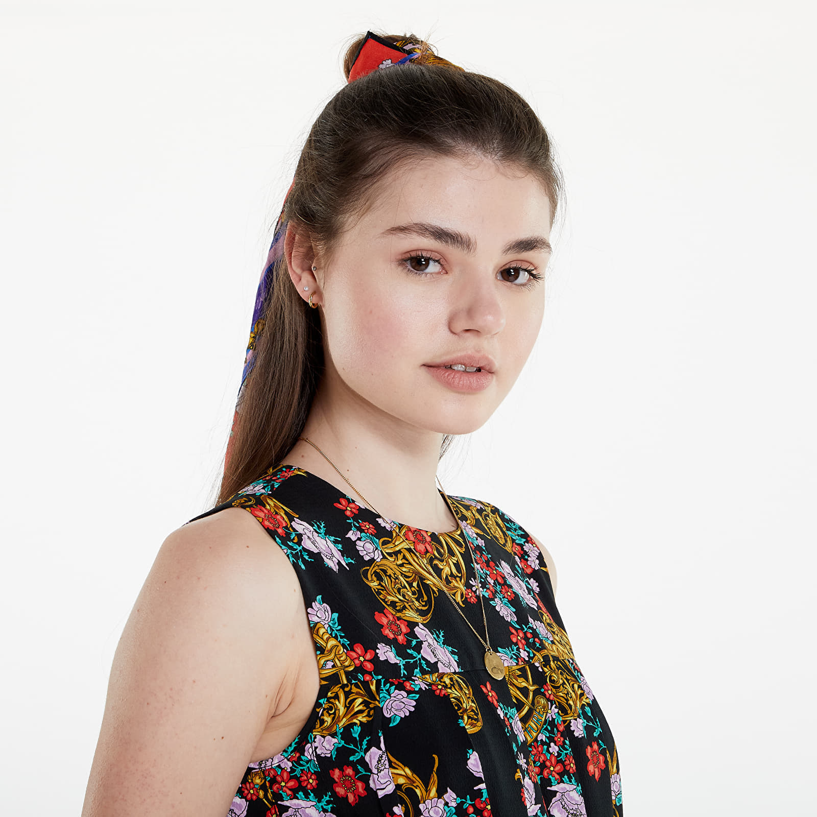 Sukienki Versace Jeans Couture Light Crepe Print Sunflower Gar Dress Black