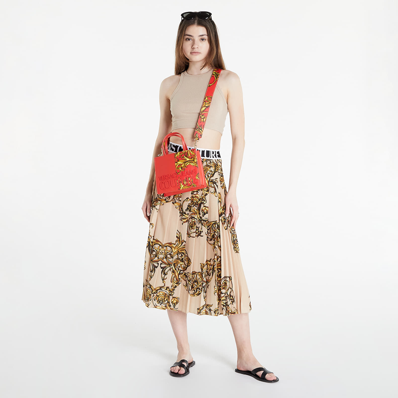 Gonne Versace Jeans Couture Light Crepe Print Garland Skirt Beige