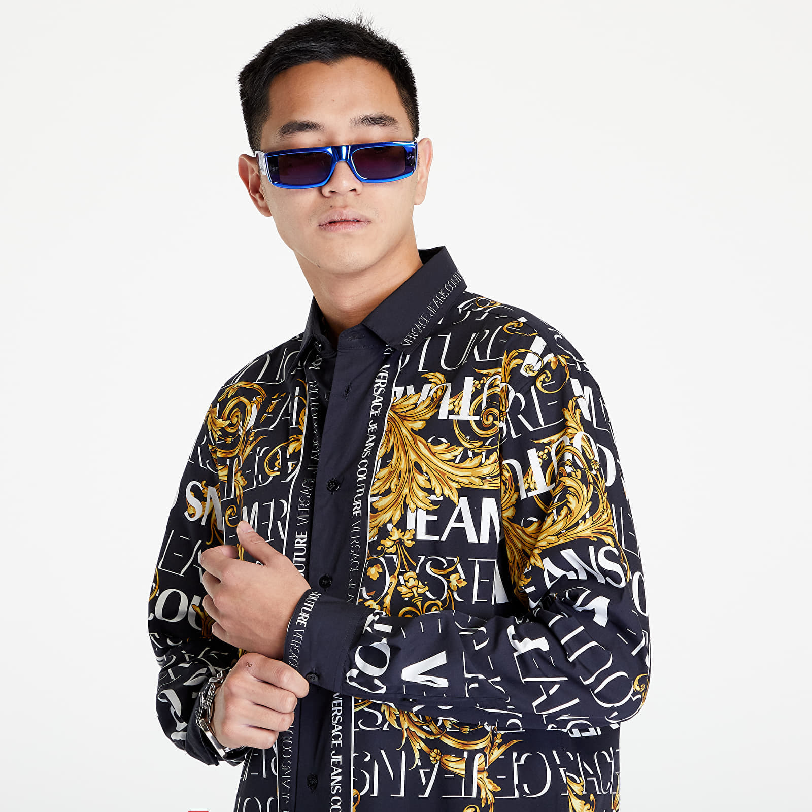 Shirts Versace Jeans Couture R Panel Logo Baroque Shirt Black/ Gold