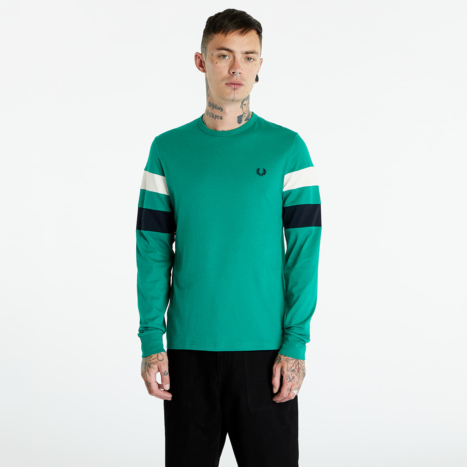 Trička FRED PERRY Panelled Sleeve LS T-shirt Fred Perry Green