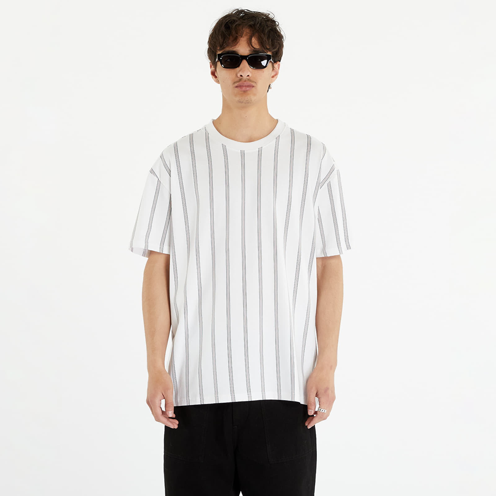 T-shirts Urban Classics Heavy Oversized AOP Stripe Tee White/ Navy
