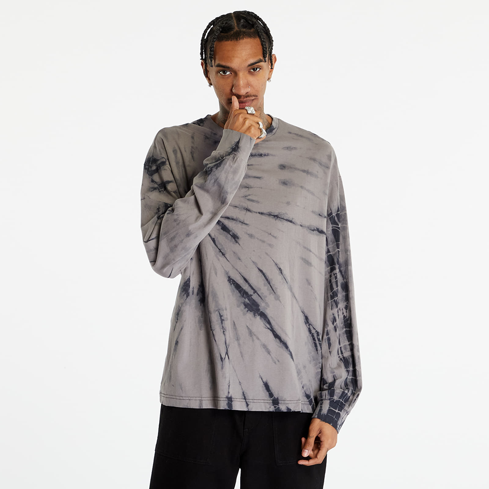 T-Shirts Urban Classics Boxy Tye Dye LS Black/ Asphalt | Queens 💚