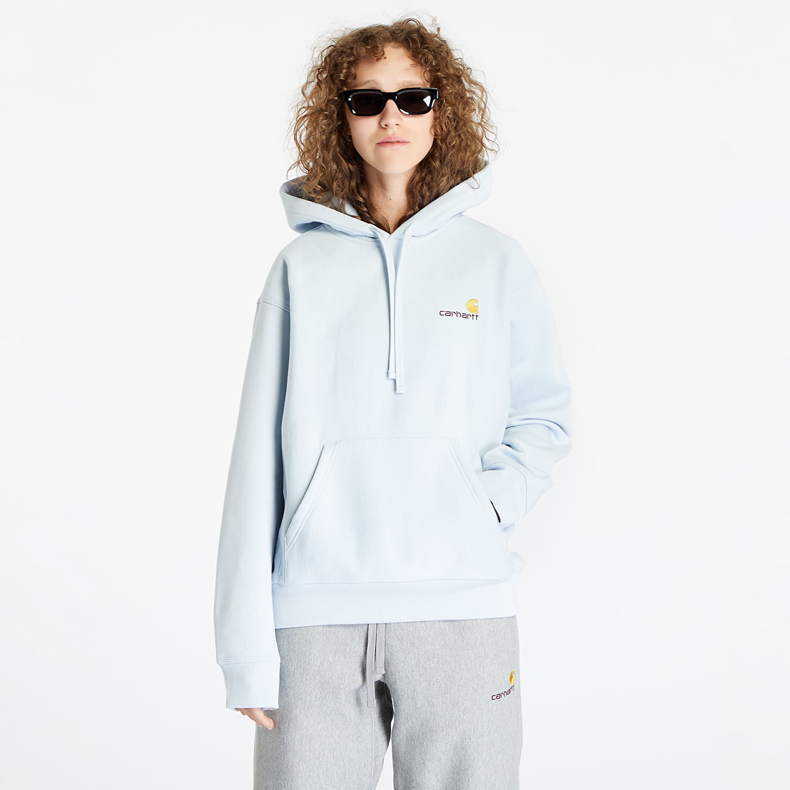 Carhartt wip hooded american script sweat ash heathe outlet