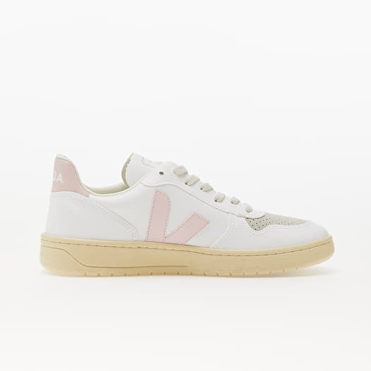 VEJA V10 ホワイト/ピンク Veja™ Leather V-10 Lace-Up Sneakers in White with Pink