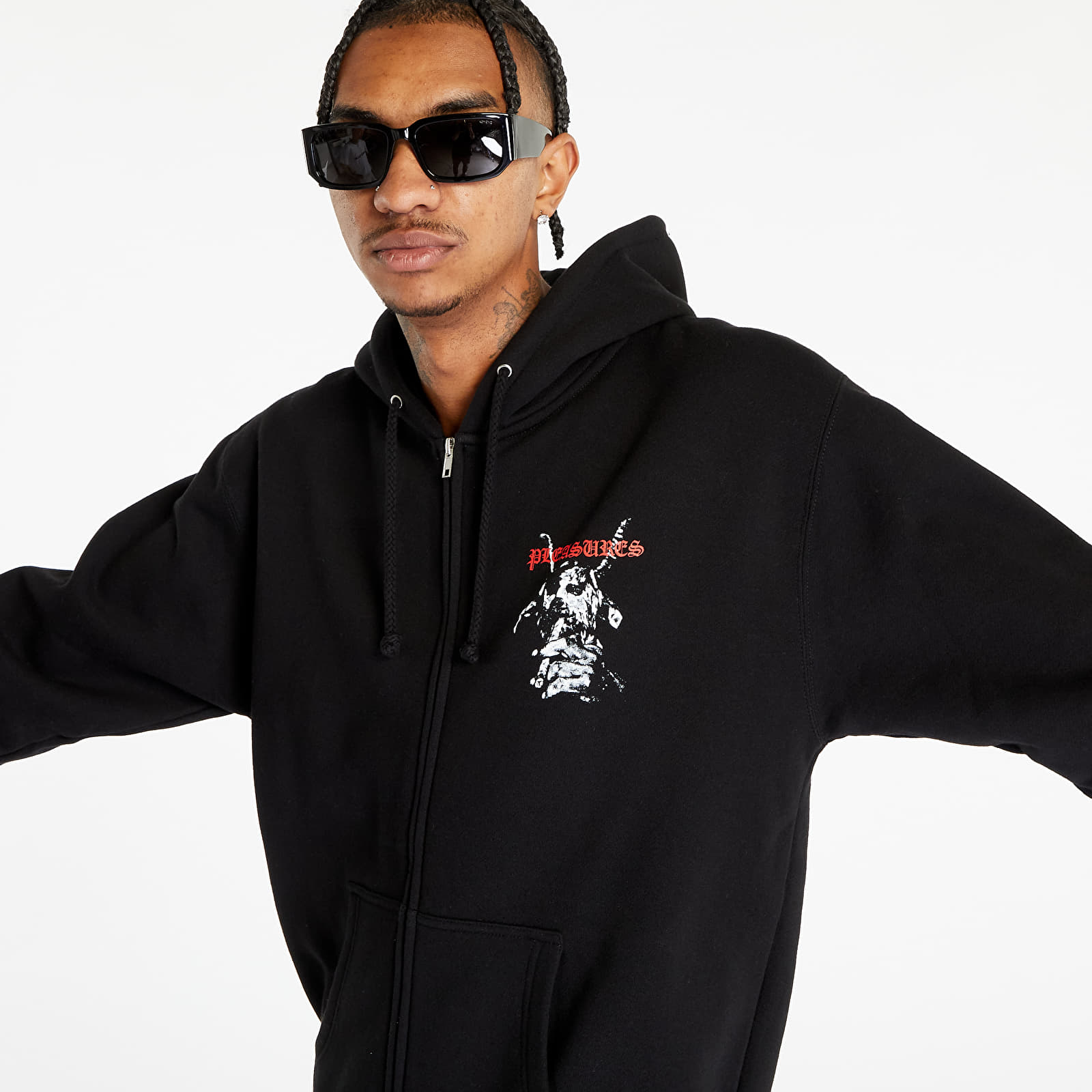 Толстовки та реглани PLEASURES Goat Zip Hoodie Black