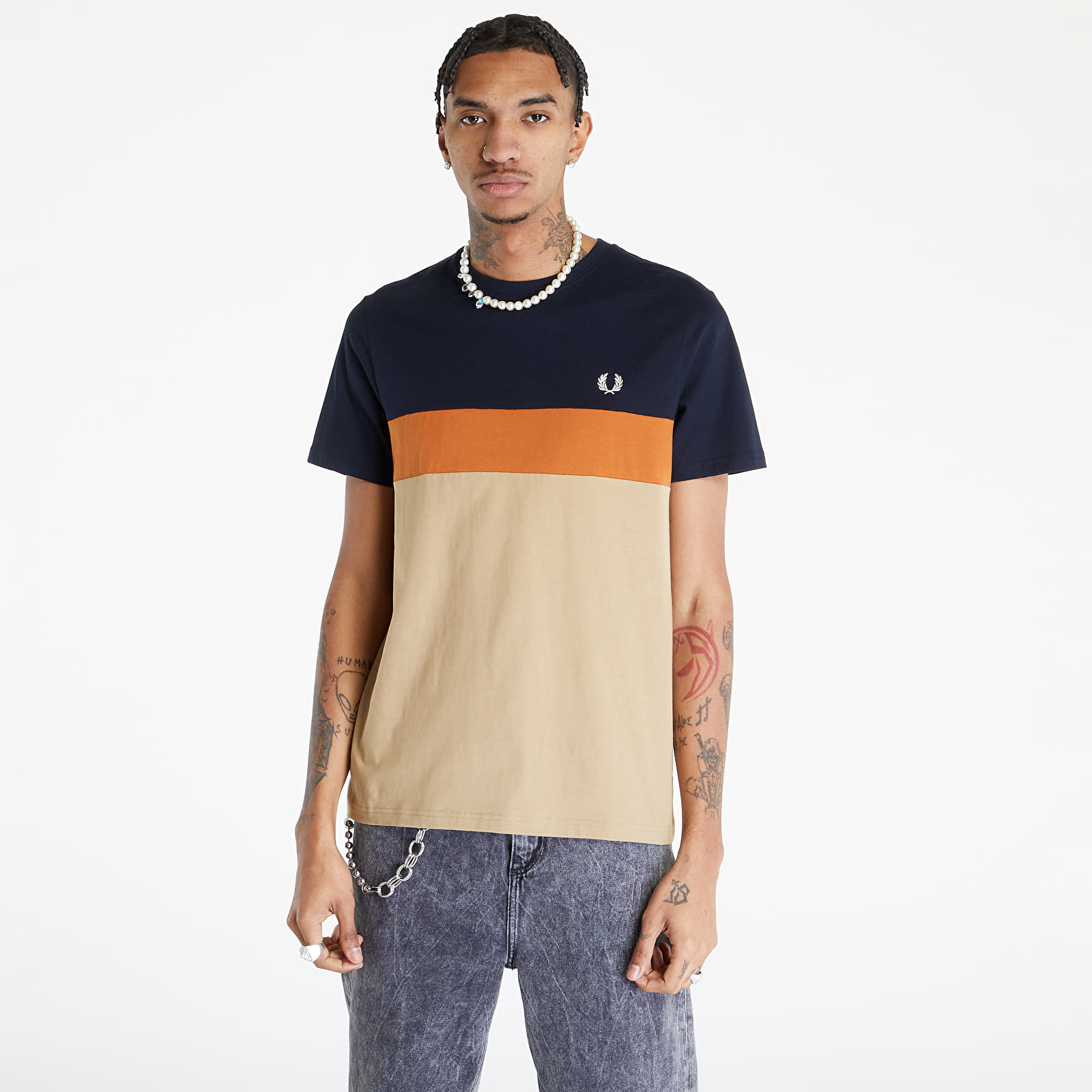   Μπλούζες FRED PERRY Colour Block T-Shirt Warm Stone
