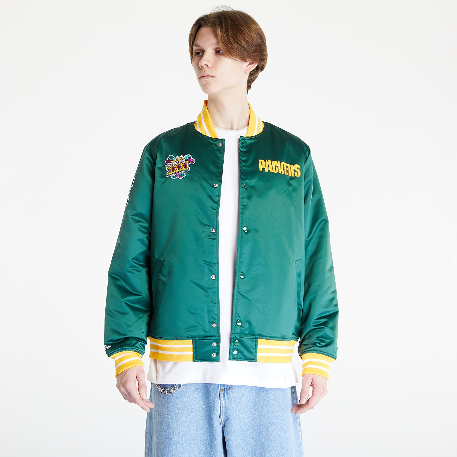 Jackets Mitchell Ness Heavyweight Satin Jacket Dark Green Queens