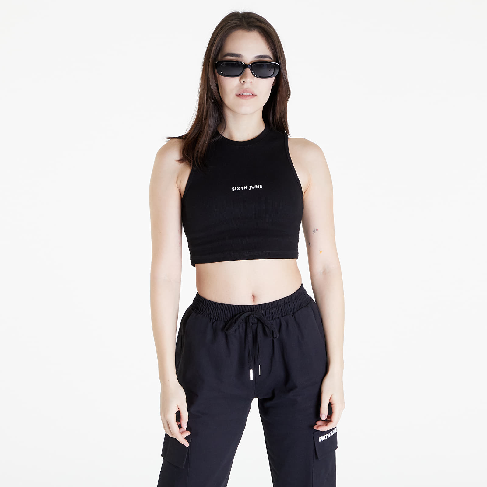 Topy Sixth June Ribbed Set Crop Top Blac