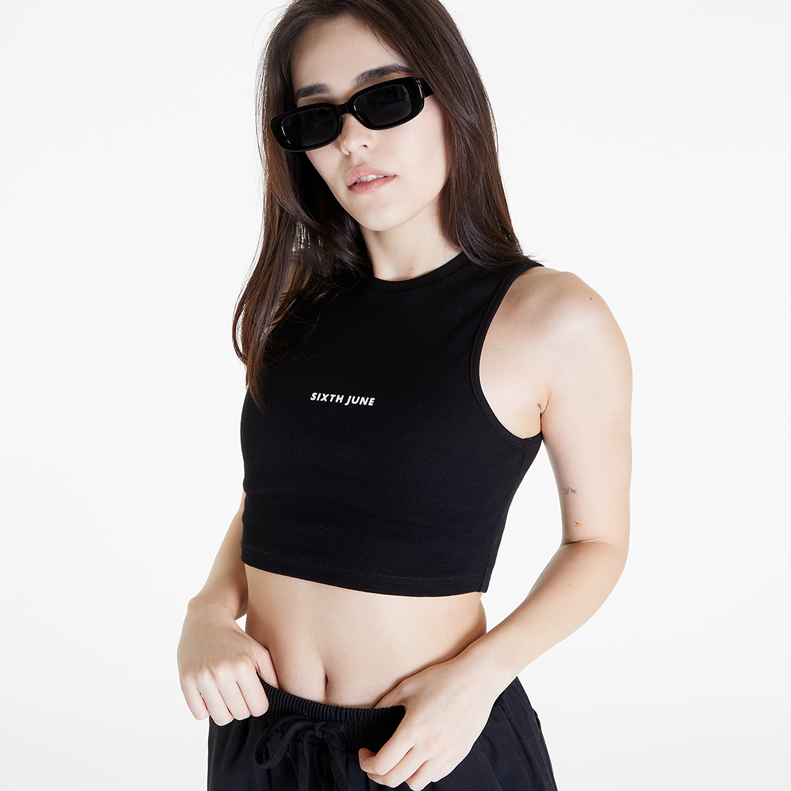 Topy Sixth June Ribbed Set Crop Top Blac