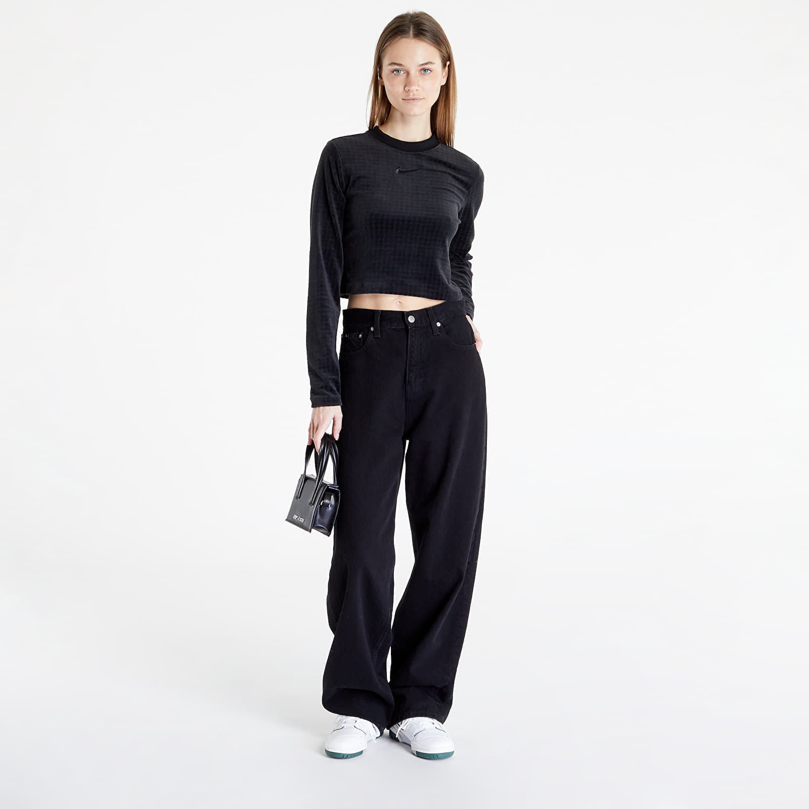 Trička Nike Sportswear Women's Velour Long-Sleeve Top Black/ Anthracite