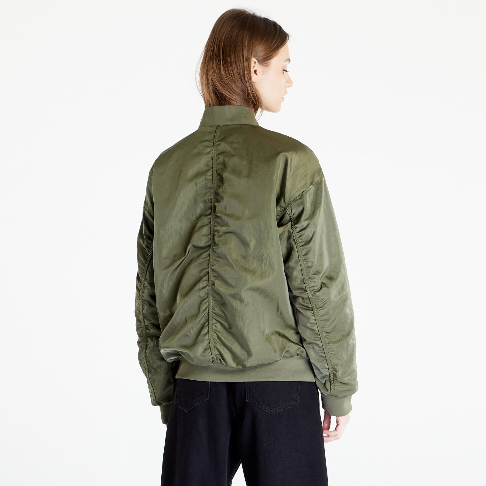 Bundy Nike Sportswear Women's Varsity Bomber Jacket Medium Olive/ Safety Orange/ White