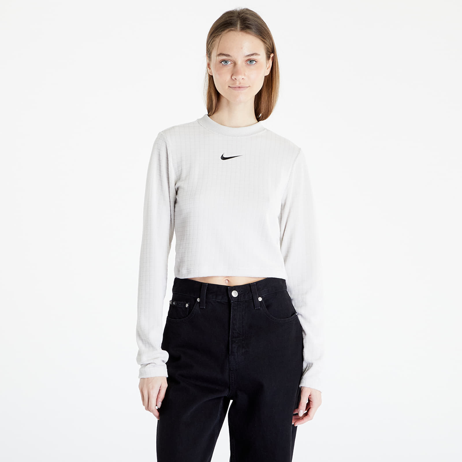 T-Shirts Nike Sportswear Women's Velour Long-Sleeve Top Light Bone/ Black