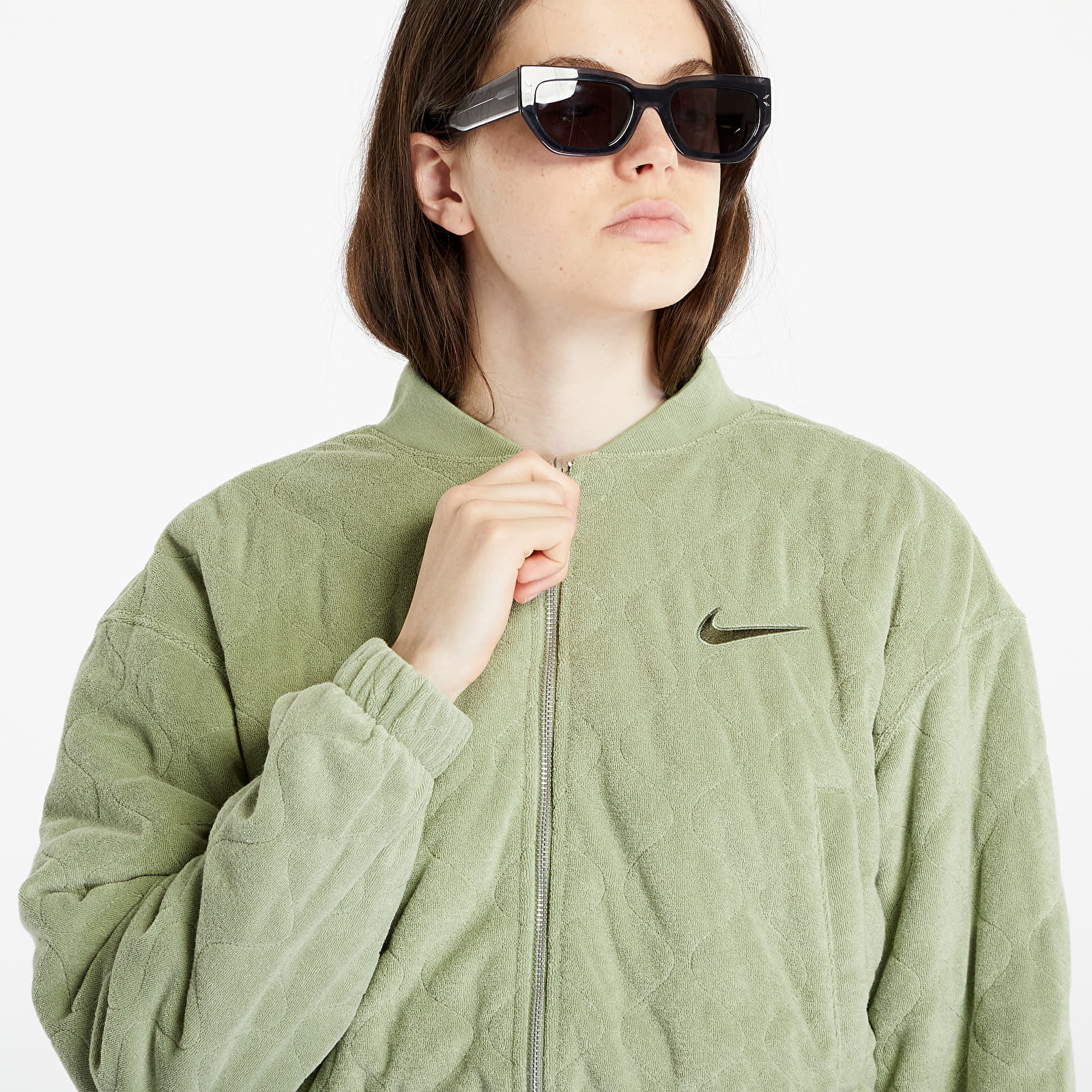Jackets Nike Sportswear Women s Terry Quilted Jacket Oil Green Cargo Khaki Queens