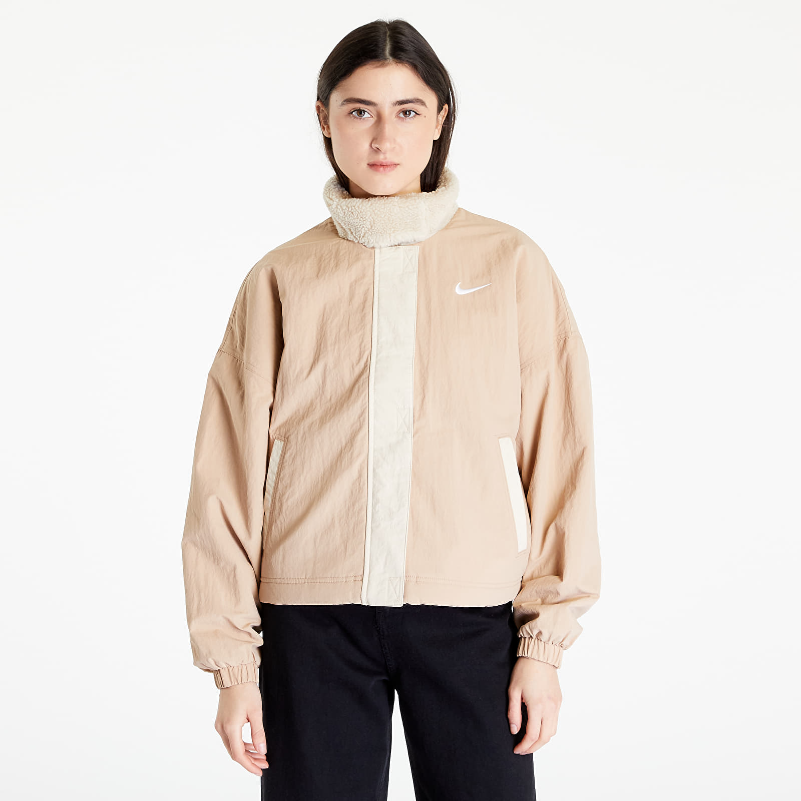 Nike Sportswear Essential Women\'s Woven Fleece-Lined Jacket Hemp/ Sanddrift/ White