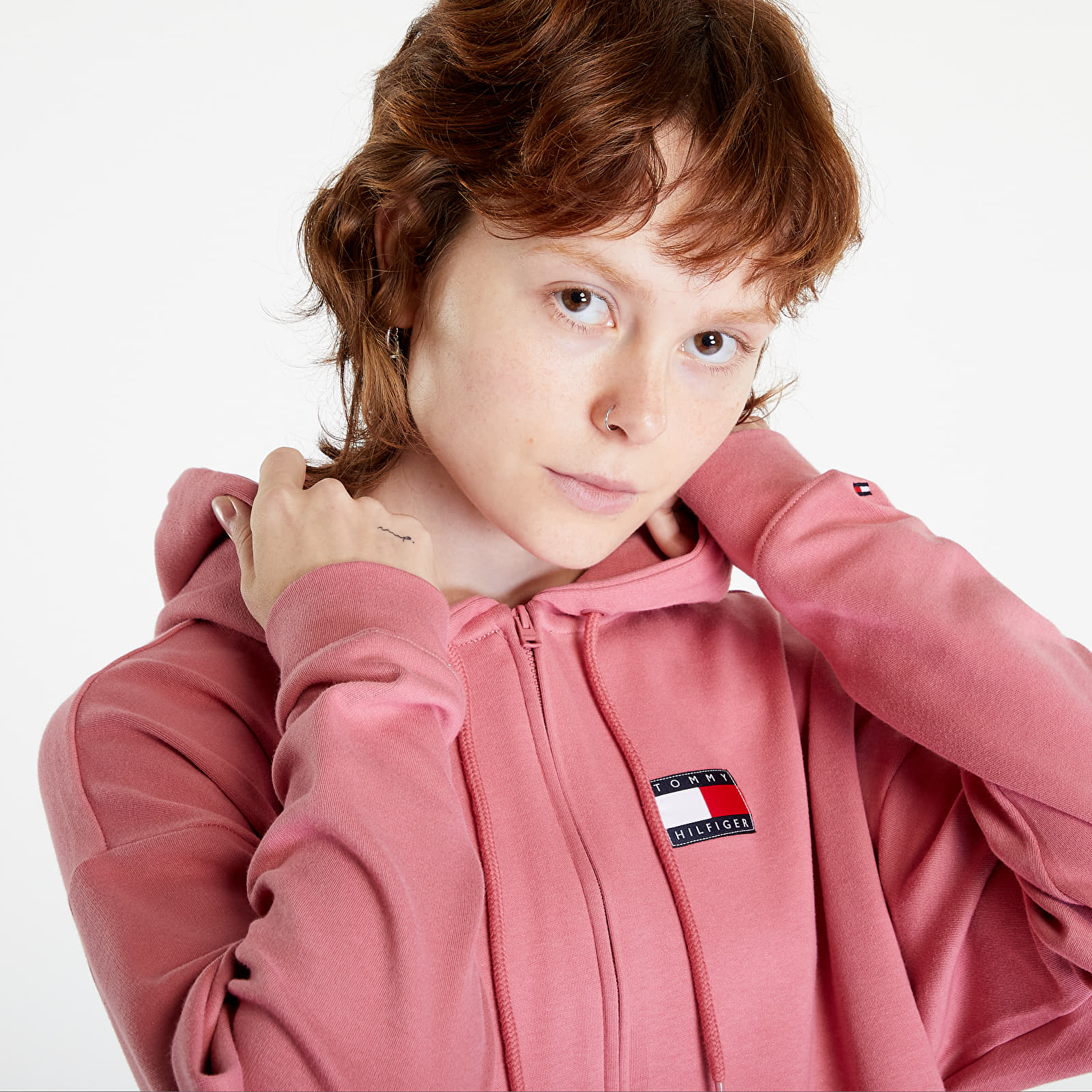 Baby pink tommy hilfiger hoodie shop