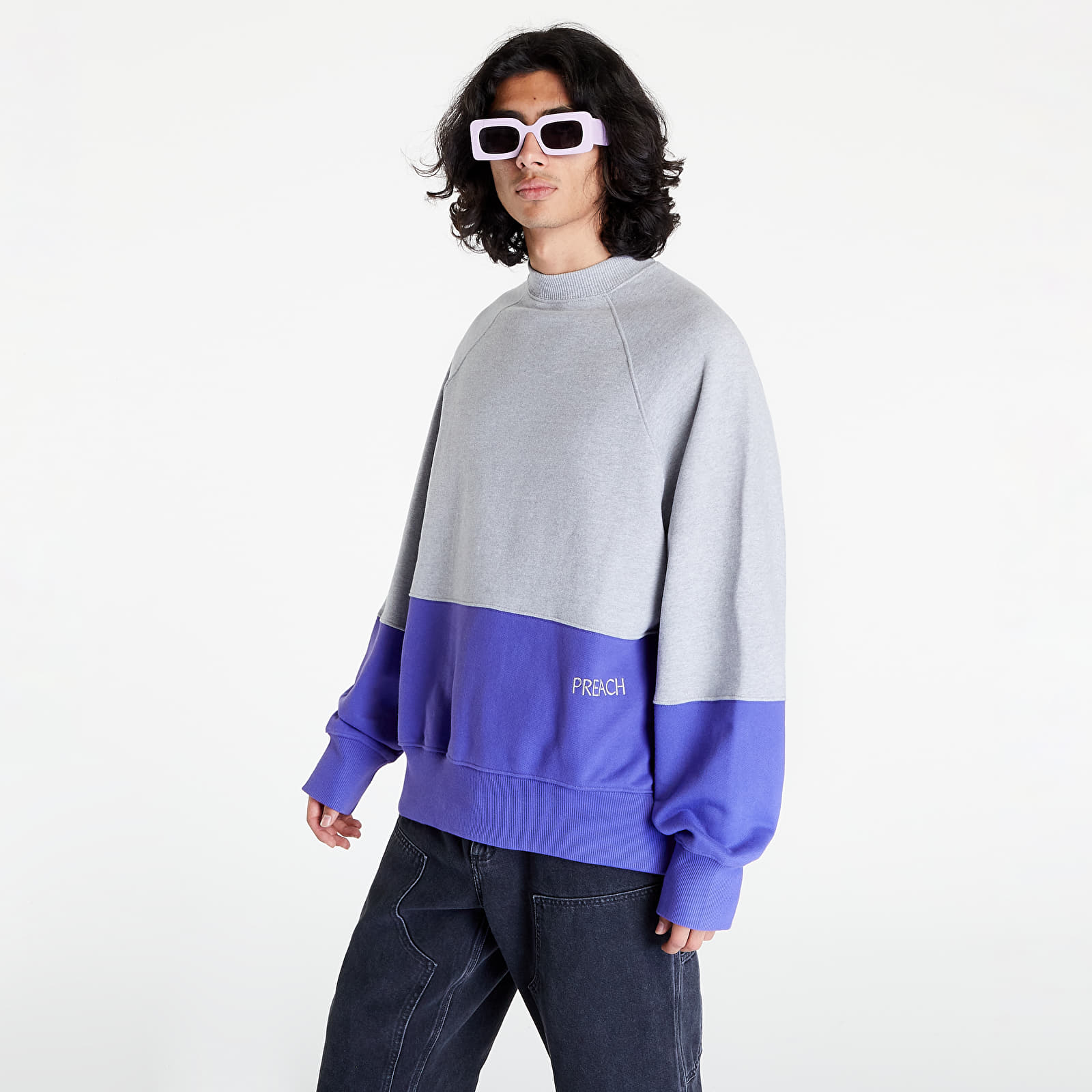 Hanorace PREACH Shifted Reality Split Crewneck GOTS Purple/ Grey Melange