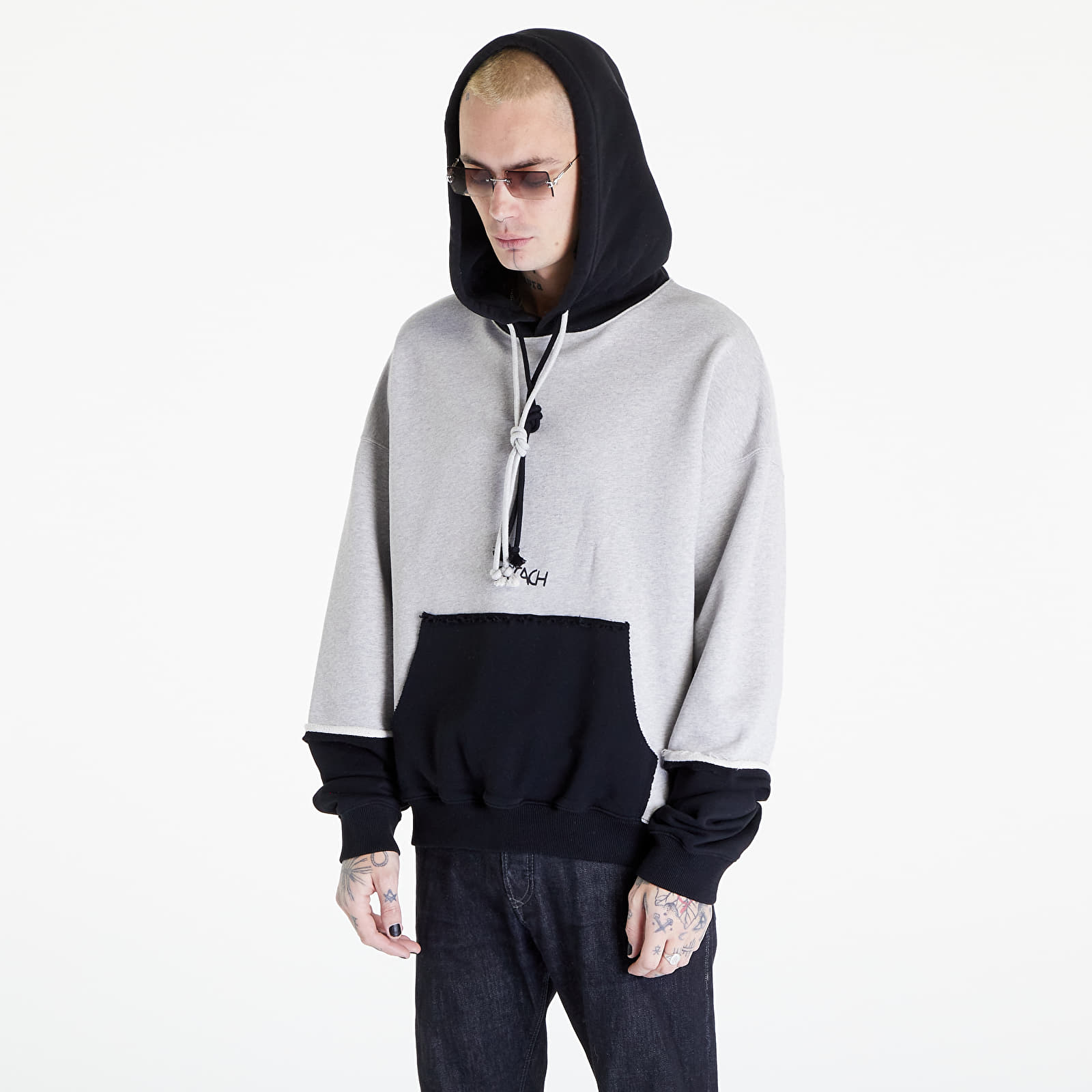 Hanorace PREACH Oversized Raw Edges Hoodie GOTS Grey Melange/ Black