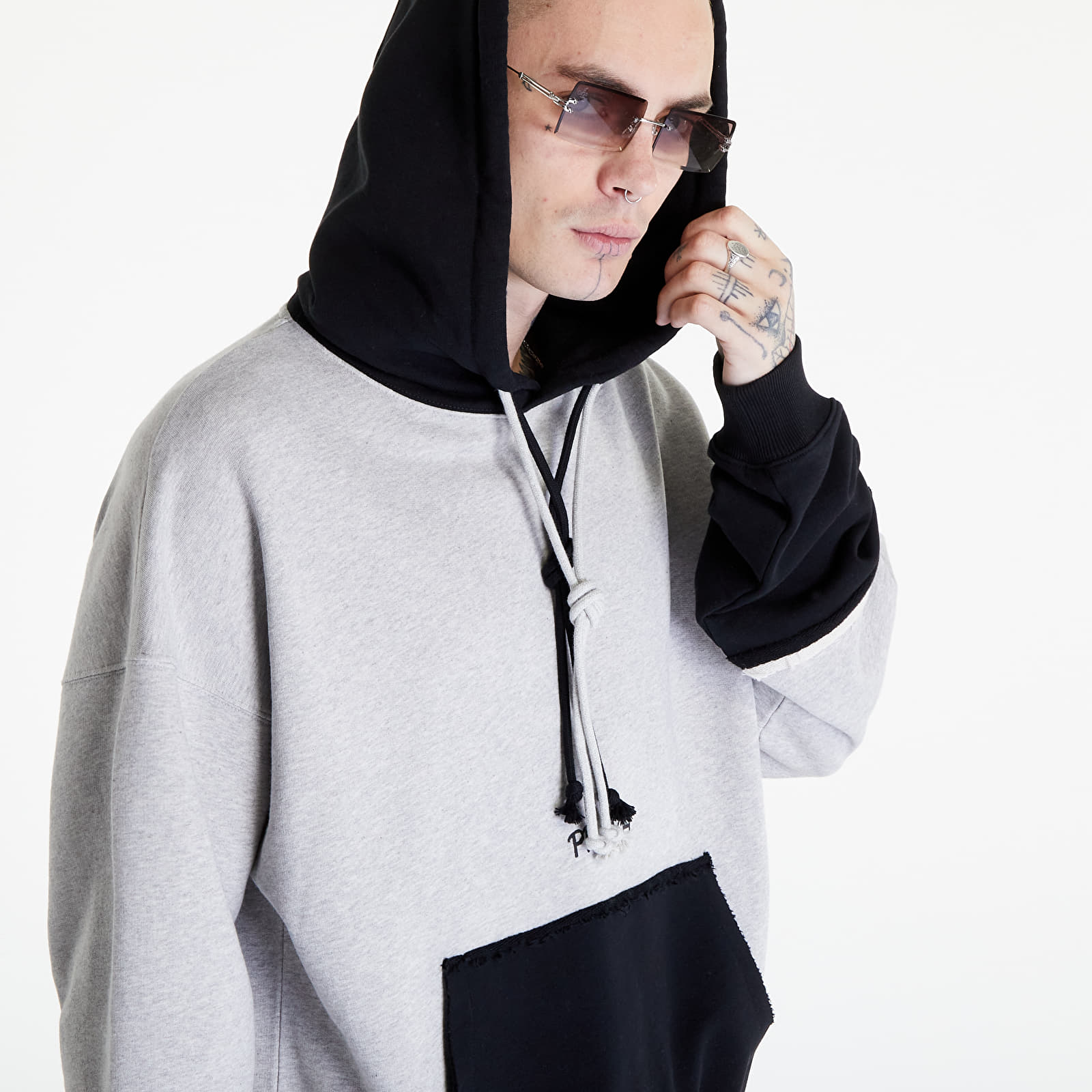 Hanorace PREACH Oversized Raw Edges Hoodie GOTS Grey Melange/ Black