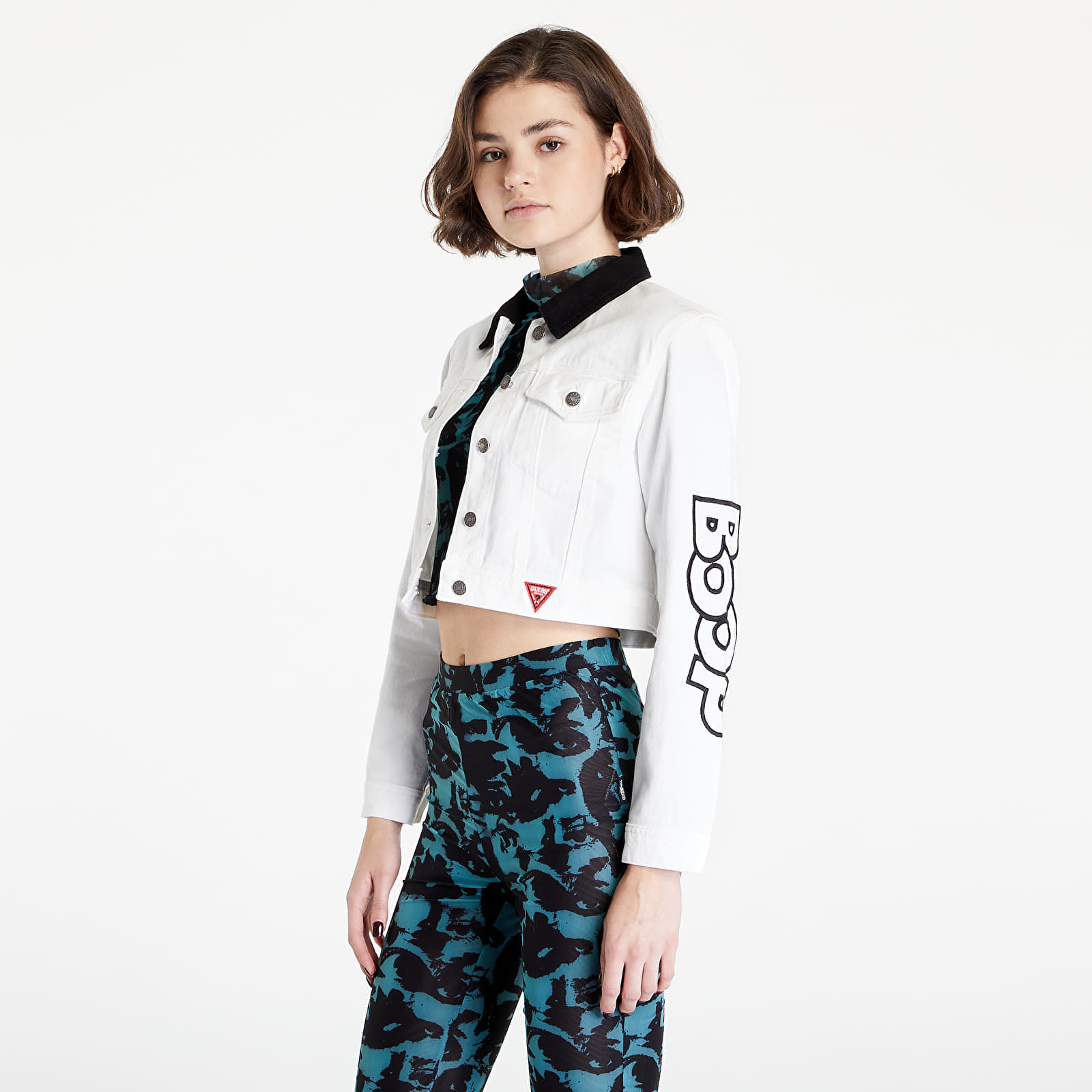 Bundy GUESS Betty Boop Crop Denim Jacket White / Black