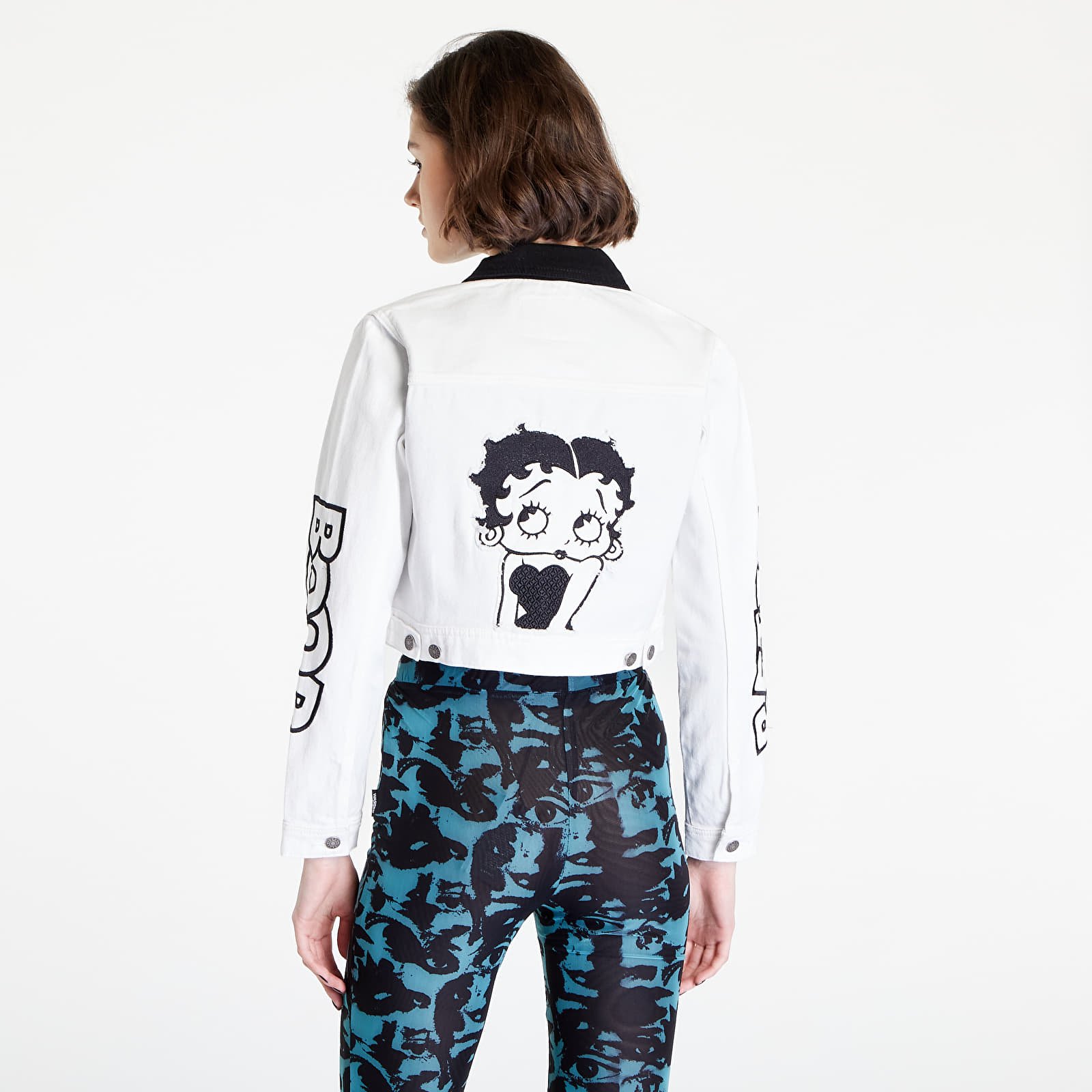 Bundy GUESS Betty Boop Crop Denim Jacket White / Black